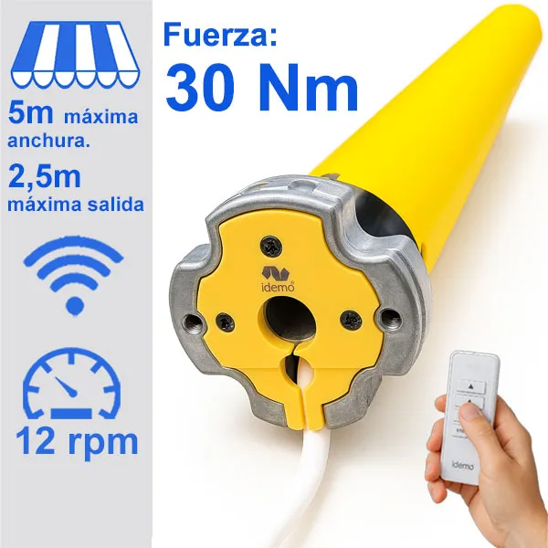 Motor para toldos con mando a distancia y una potencia de 30 Nm.