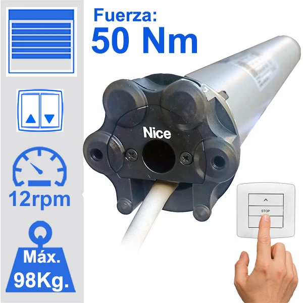 Motor de la marca Nice con la retferencia E M 5012 de maniobra por interruptor para grandes persianas