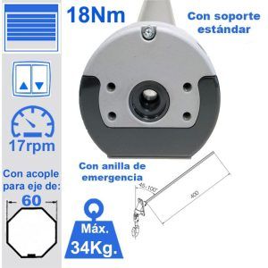Motor para persiana con sistema de emergencia por manivela TTGO18Nm