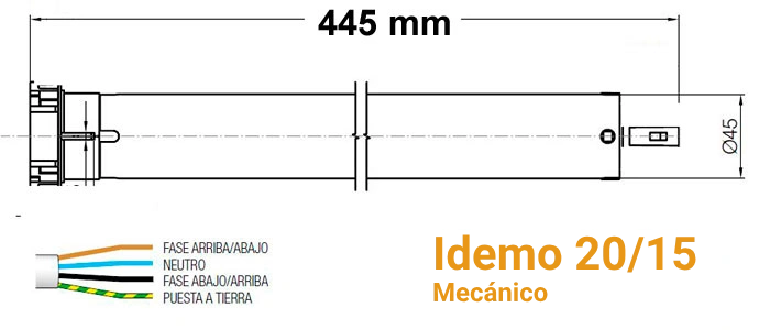 Dimensiones del motor Idemo de 20 Nm para perianas por interruptor